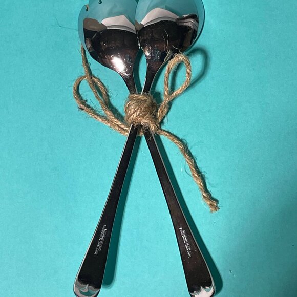 Vintage Sheffield England Salad Serving Set • Chrome Plate Spoon & Fork • 9.5" S - Picture 3 of 4